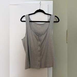 Aerie Heather Gray Ribbed Button-Front Tank Top (Sneak Peek Tank Top)